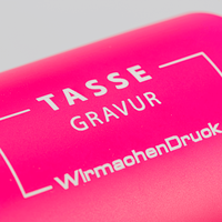 Tasse außen pink, innen WEISS mit einseitiger Lasergravur