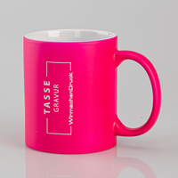 Tasse außen pink, innen WEISS mit einseitiger Lasergravur