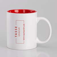 Tasse außen WEISS, innen rot mit einseitiger Lasergravur