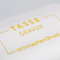 Tasse außen WEISS, innen gelb mit einseitiger Lasergravur