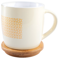 Tasse bedruckt seitlich auf Untersetzer