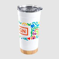 Vakuumisolierter XL-Edelstahlbecher mit Bambusboden bedruckt