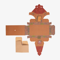 Vogelhaus, farbig bedruckt, flach aufgeklappt mit Motiv