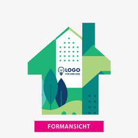 Stanzform, farbig bedruckt, Haus