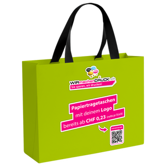 WmD-Imprint-Logo, einseitig farbig bedruckte Papiertragetasche in M mit Schleifenband, 34 x 26,5 x 11 cm, 4/0-farbig