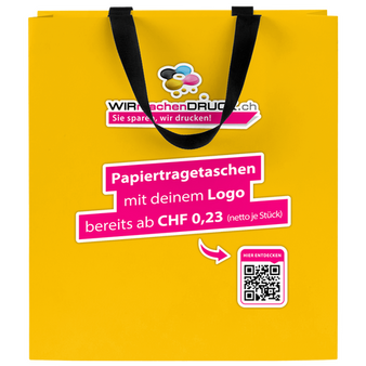 WmD-Imprint-Logo, einseitig farbig bedruckte Papiertragetasche in M mit Schleifenband, 34 x 39 x 11 cm, 4/0-farbig
