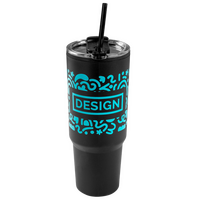 XXL-Thermobecher mit Trinkdeckel und Trinkhalm bedruckt