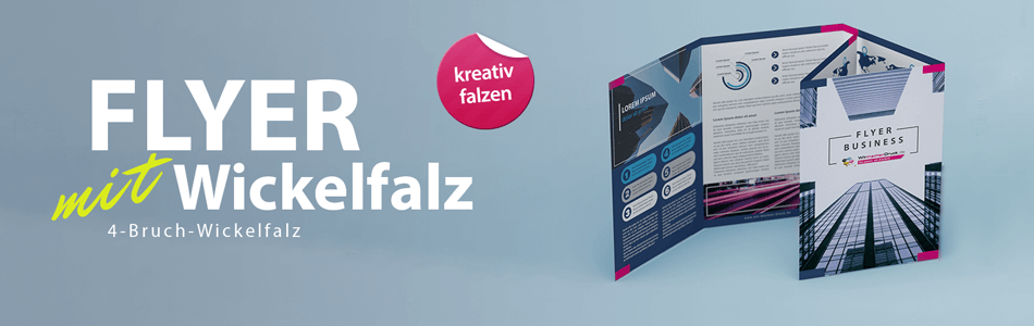 Gefaltete Werbeflyer in verschiedenen Formaten und Falzarten – hochwertiger Druck von WIRmachenDRUCK