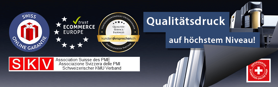 WIRmachenDRUCK.ch Zertifizierter Schweizer Onlineshop Qualitätssiegel SKV Swiss online Garantie European Trust Mark 